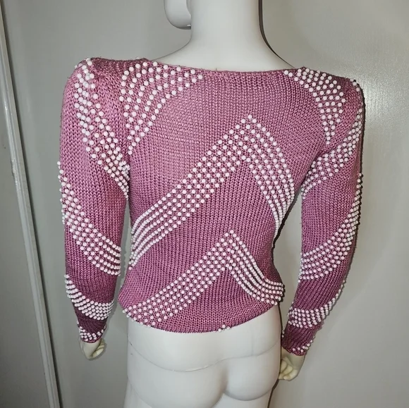 Womens Vintage 80s Basilio M. Faux Pearl Sweater - Picture 3 of 16